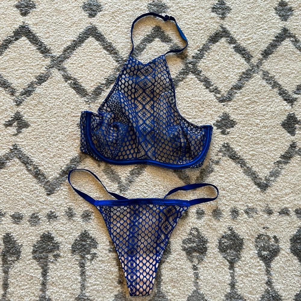 Victoria's Secret Blue Mesh Lingerie Set